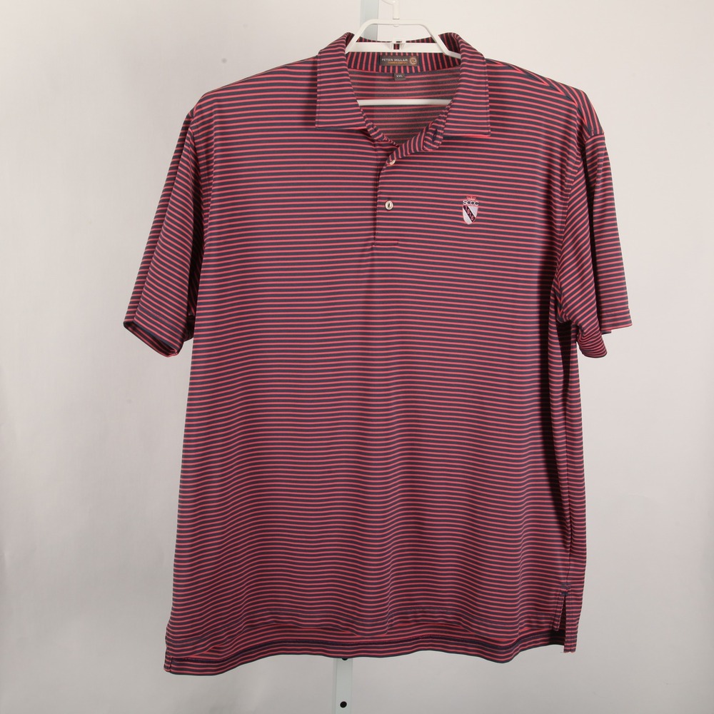 Peter Millar Summer Comfort Polo Shirt Mens XXL Red Navy Striped St Clair CC - Picture 2 of 12